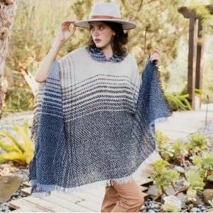 LANA COLLECTION Womens Hooded Poncho Tweed Herringbone Striped Boho One Size NEW